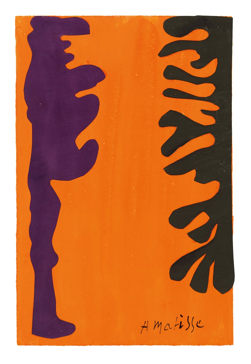 Černé a fialové arabesky na oranžovém pozadí od Henri Matisse