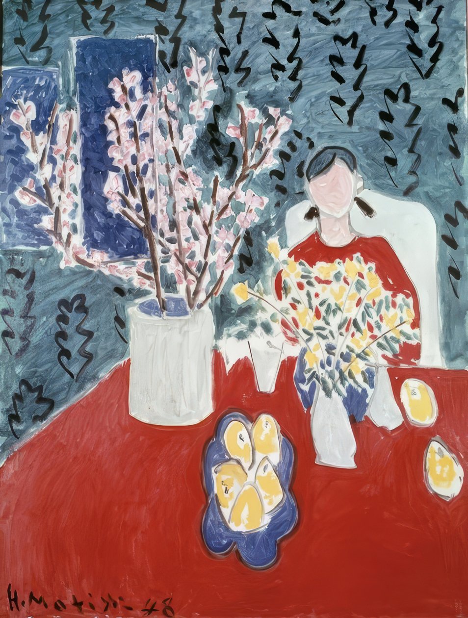 Větve švestky na zeleném pozadí od Henri Matisse