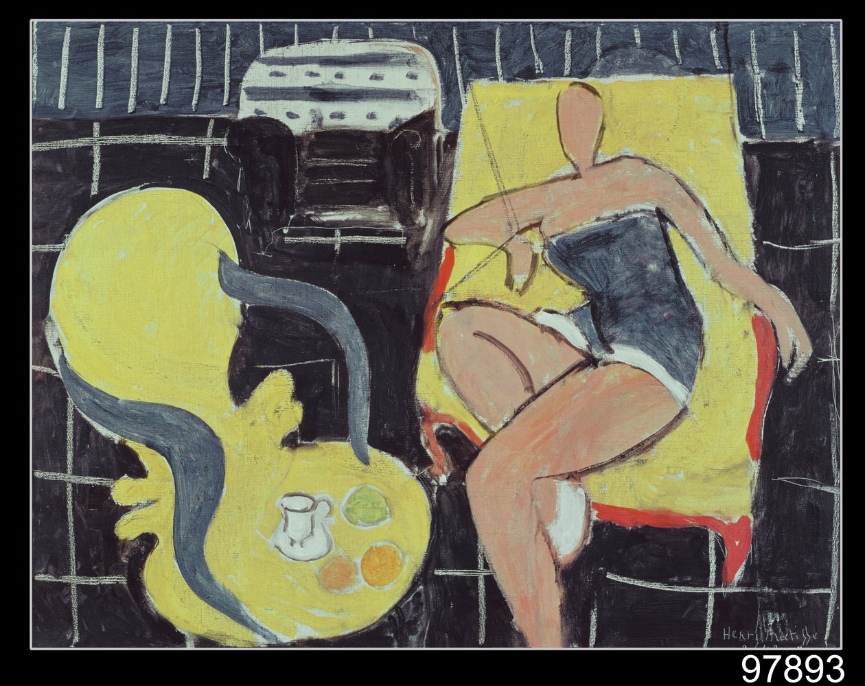 Tanečnice a křeslo Rocaille na černém pozadí od Henri Matisse