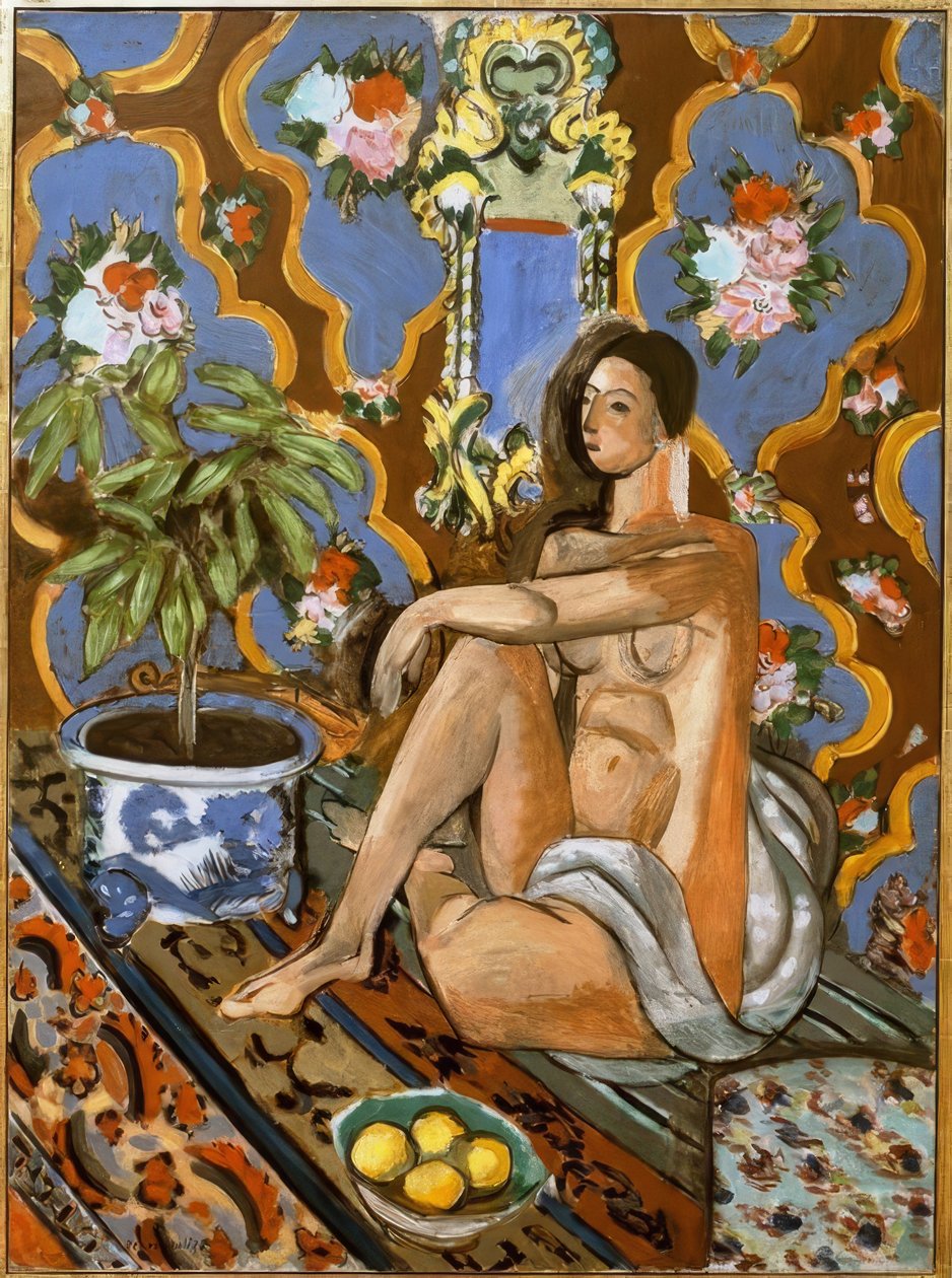Dekorativní postava na ornamentálním pozadí od Henri Matisse
