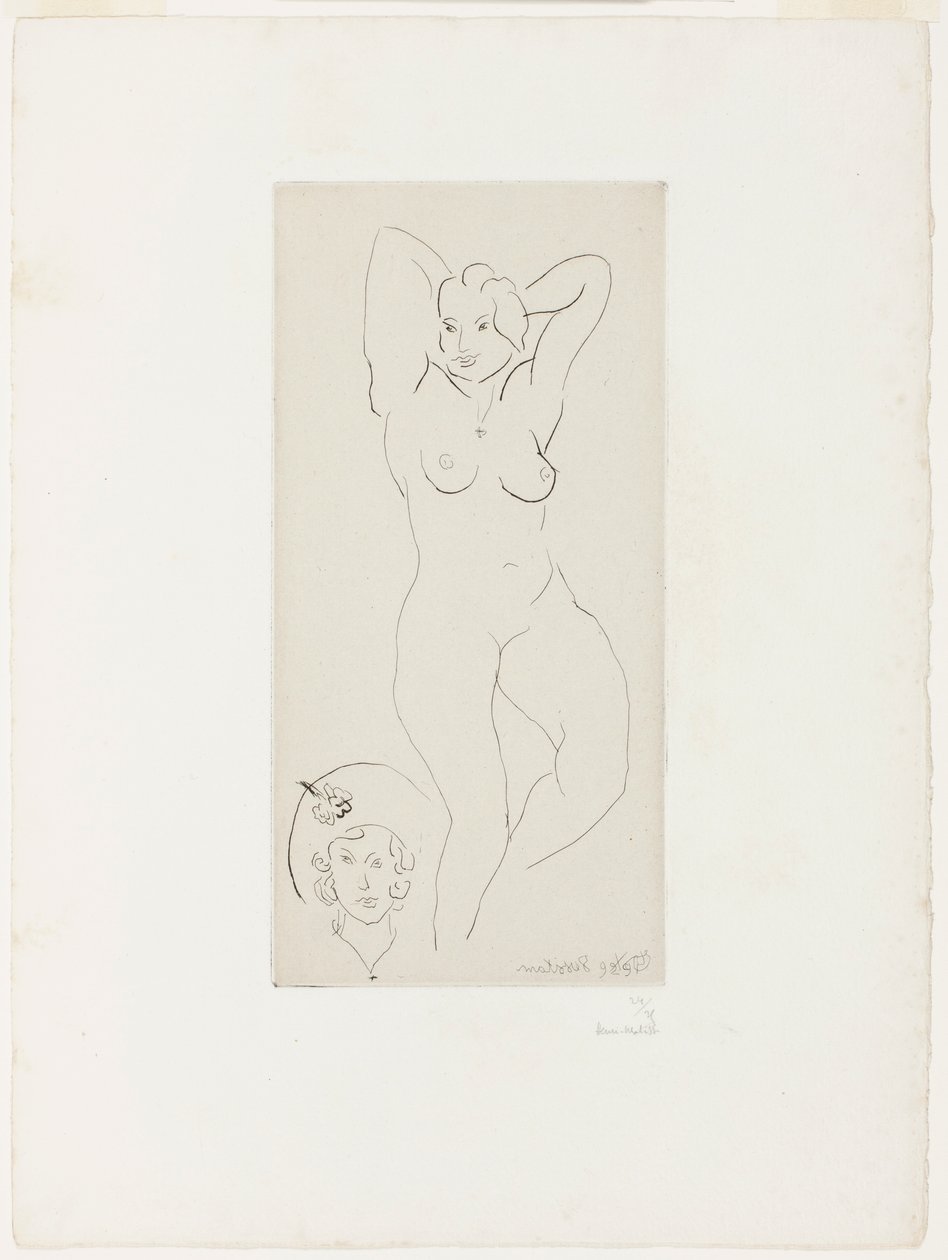 Ženský akt se zdviženýma rukama a hlavou ženy od Henri Matisse