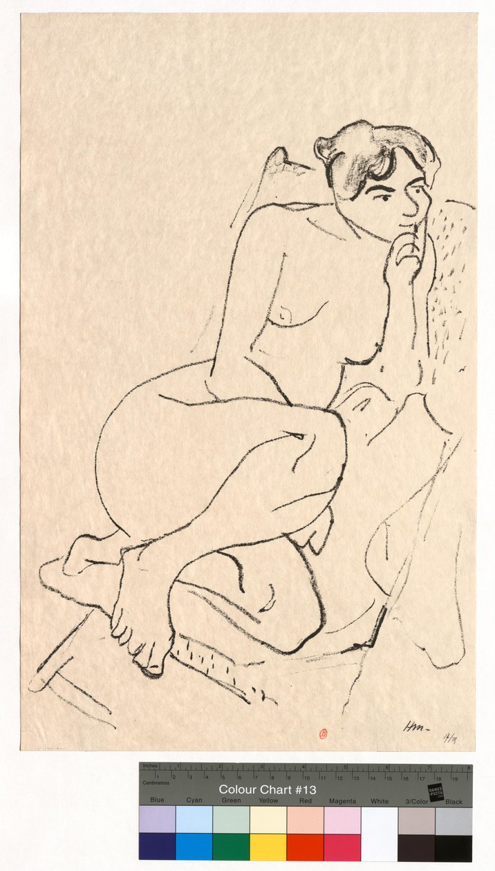 Zamyšlená postava ve skládacím křesle od Henri Matisse