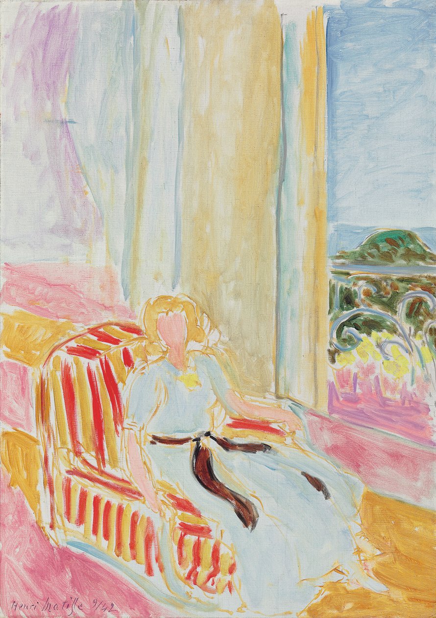 Dívka v bílých šatech, sedící u okna od Henri Matisse