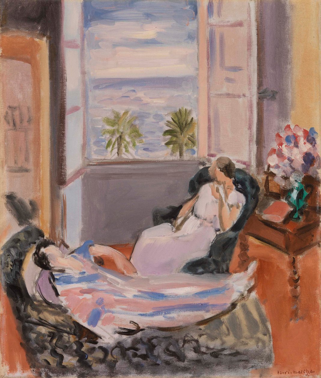 Interiér se dvěma postavami, otevřené okno od Henri Matisse