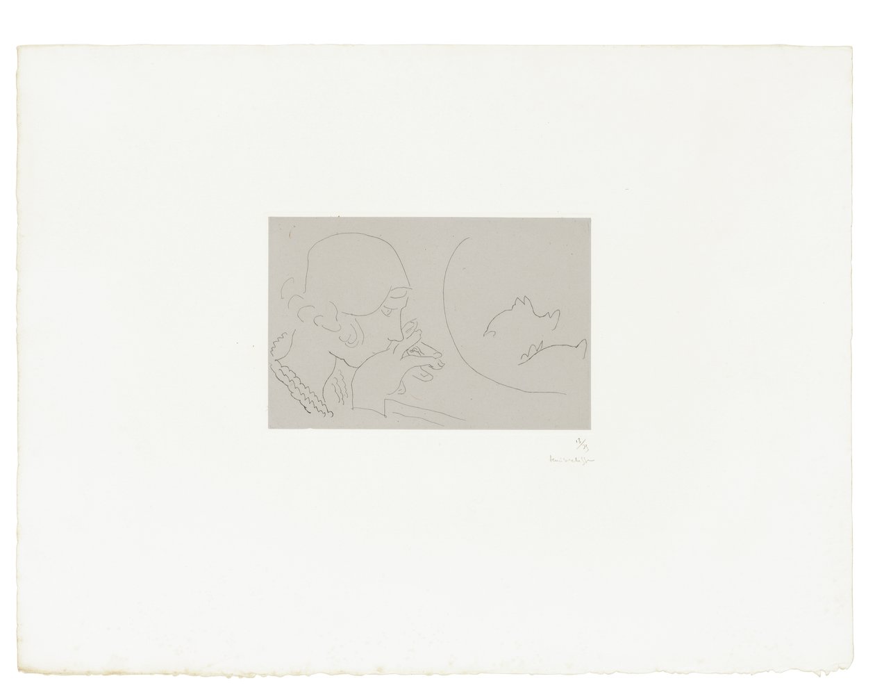 Mladá žena přemýšlí o sklenici s červenou rybou od Henri Matisse