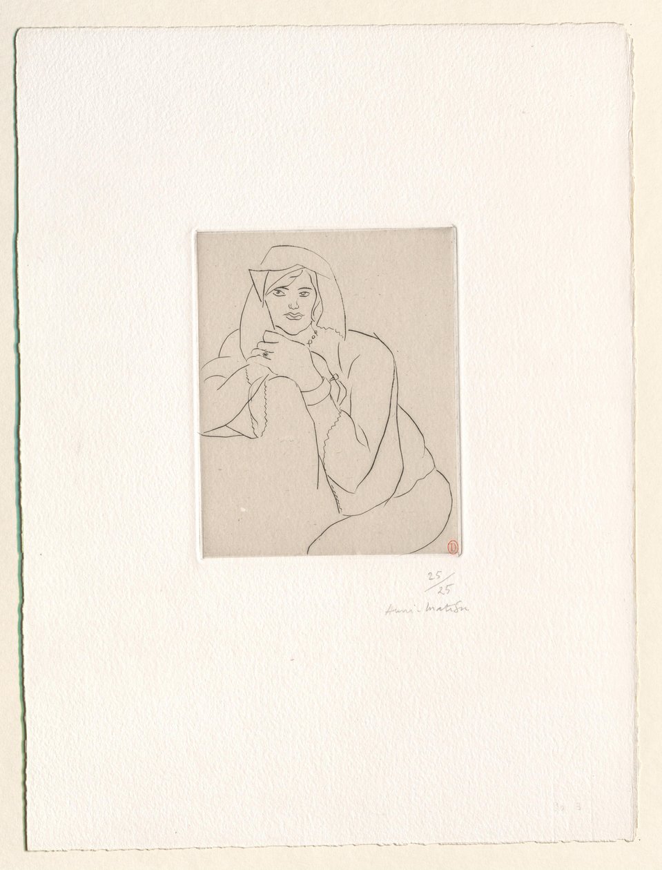 Mladá žena s rukama sepjatýma na opěradle nábytku od Henri Matisse