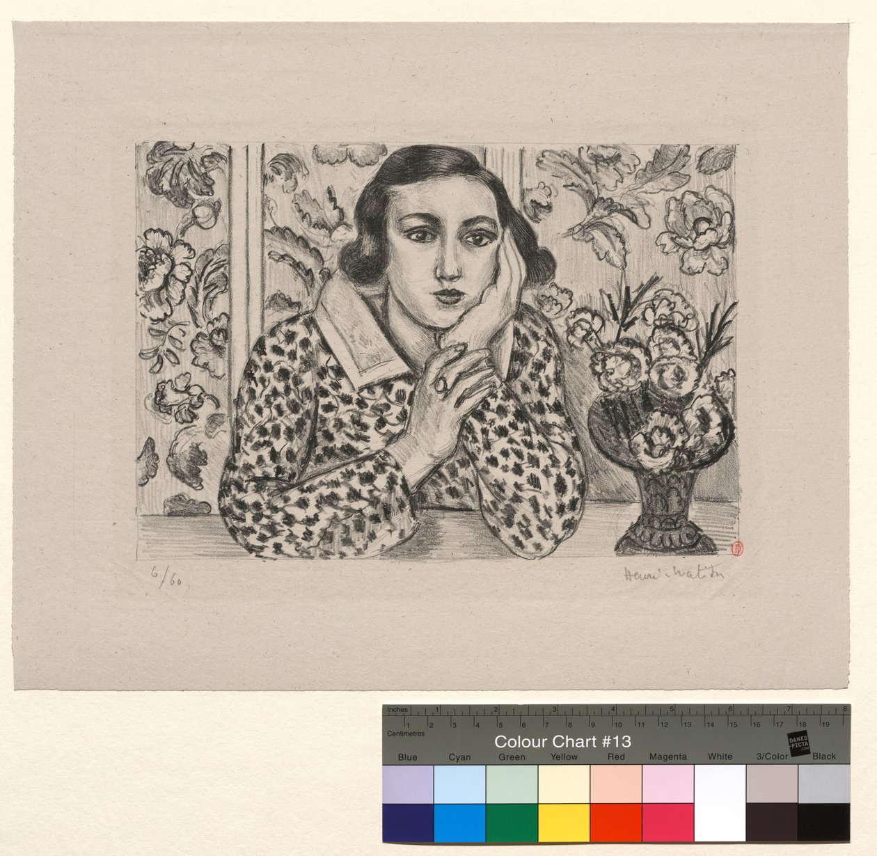 Dívka opřená o paraván: dívka s kyticí květin od Henri Matisse