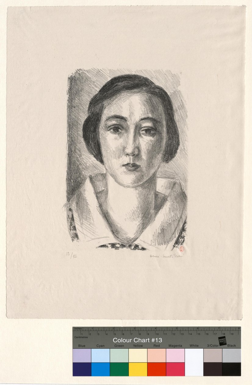 Mladá dívka v květovaných šatech s organtýnovým límcem od Henri Matisse