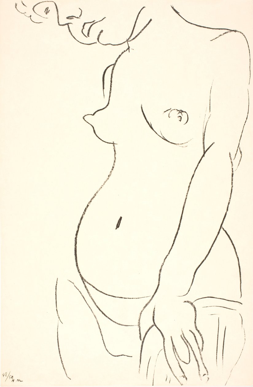 Nahá žena v polopostavě, z levého tříčtvrtečního profilu. Horní část hlavy je oříznuta od Henri Matisse