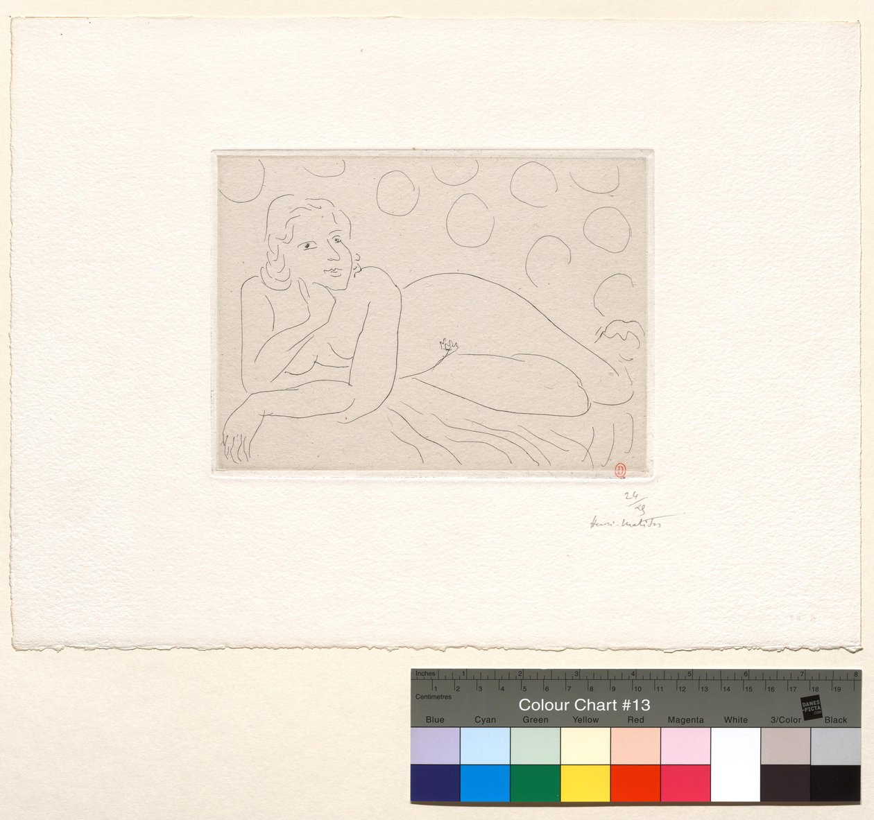 Ležící akt na pozadí s kruhovými motivy od Henri Matisse