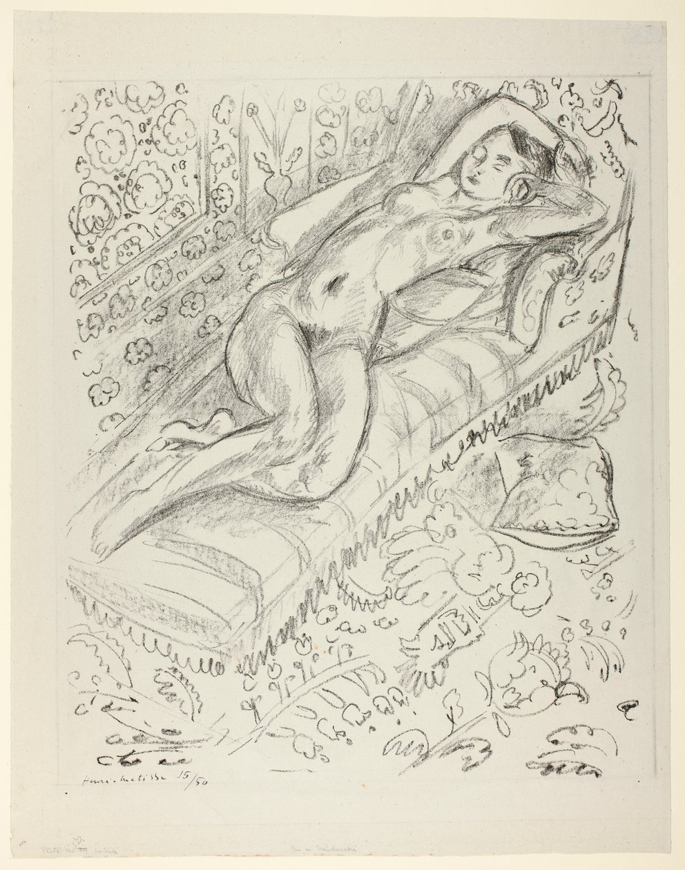 Odpočívající akt na lenošce s pozadím mašrabíje od Henri Matisse