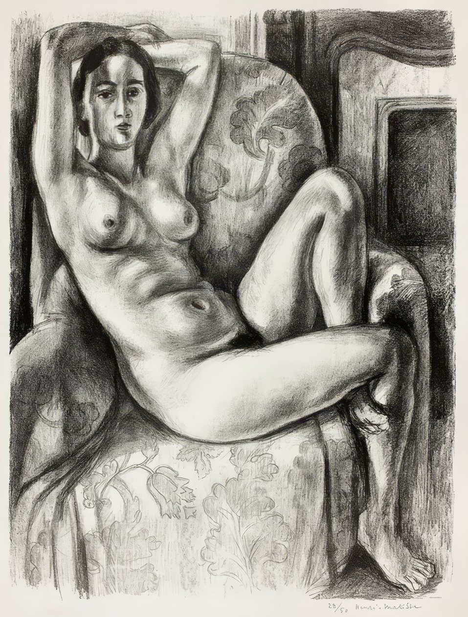 Akt s modrým polštářem u krbu od Henri Matisse