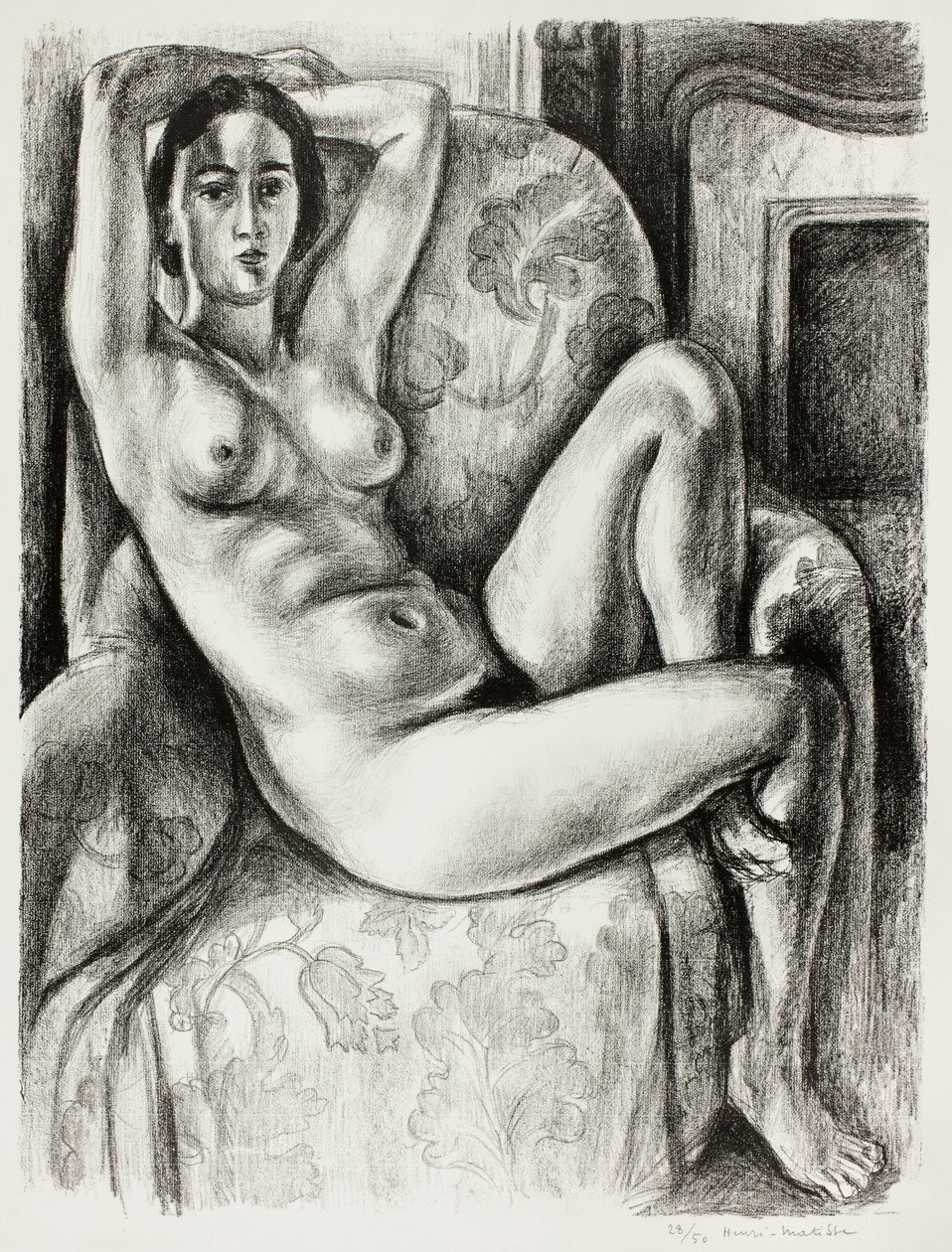Akt s modrým polštářem vedle krbu od Henri Matisse