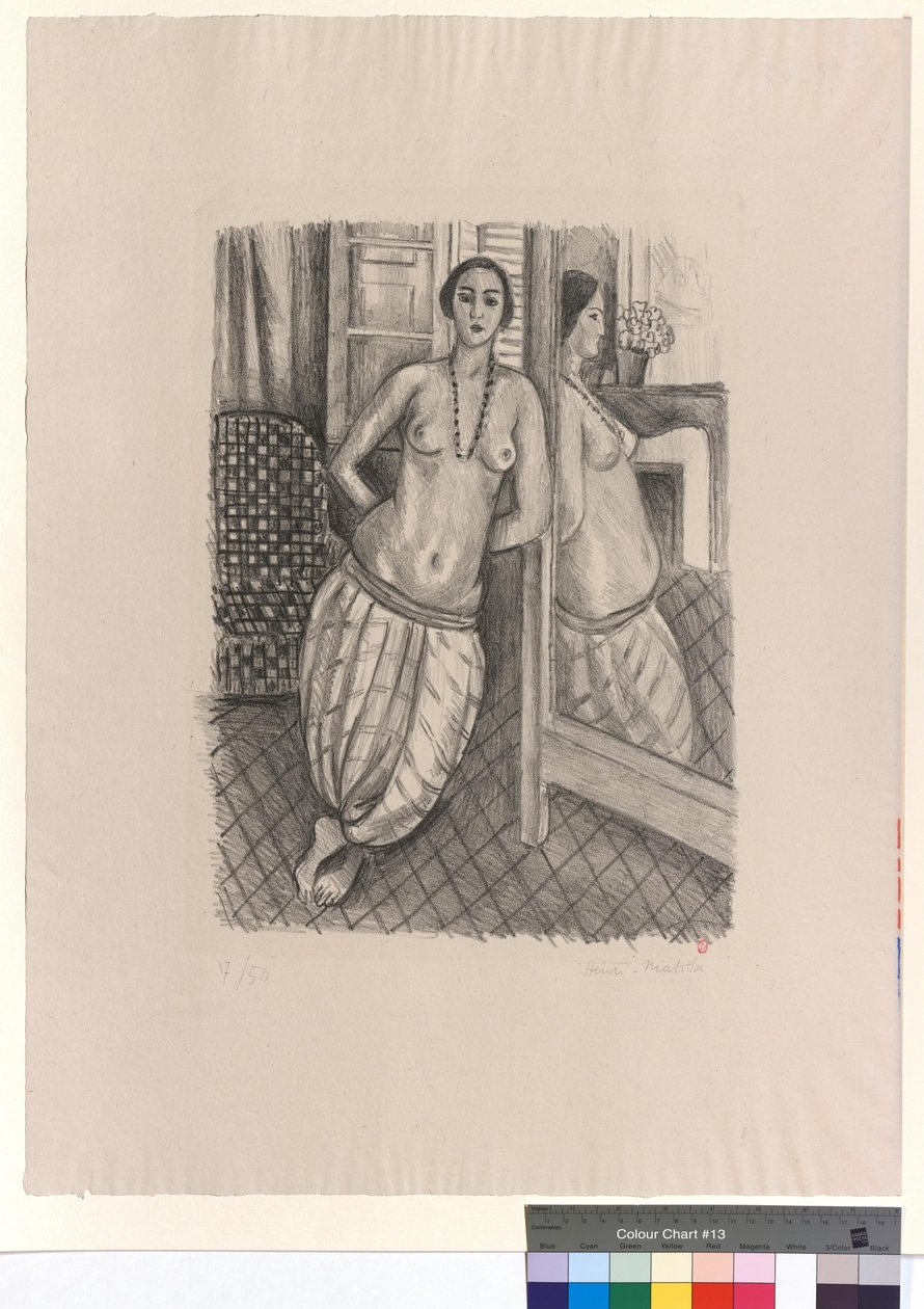 Odaliska v pruhovaných kalhotkách, odrážející se ve skle od Henri Matisse