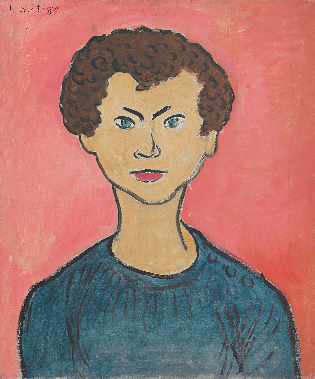 Portrét s kudrnatými vlasy, námořnický modrý svetr od Henri Matisse