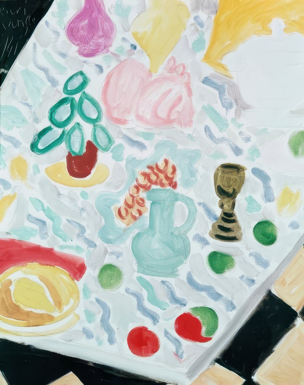 Keramika a sklo na mramorovém stole od Henri Matisse