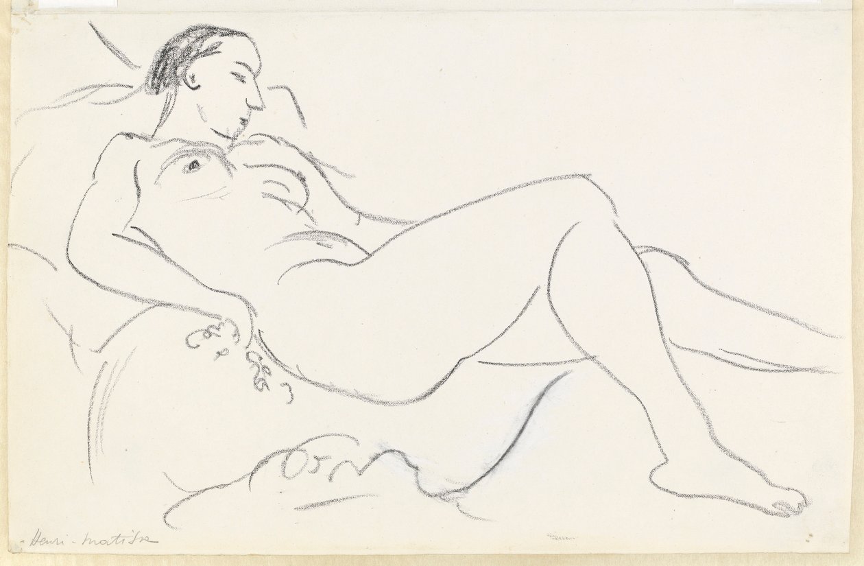 Ležící ženský akt (černobílá křída na papíře) od Henri Matisse