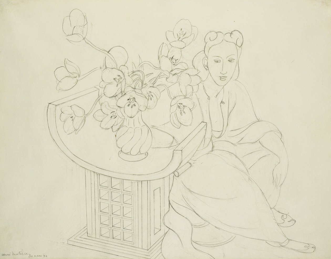 Sedící žena s vázou s tulipánem od Henri Matisse