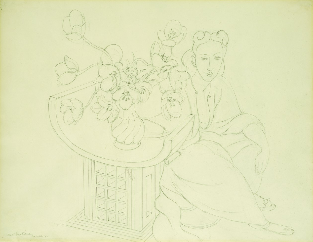 Sedící žena s vázou tulipánů od Henri Matisse