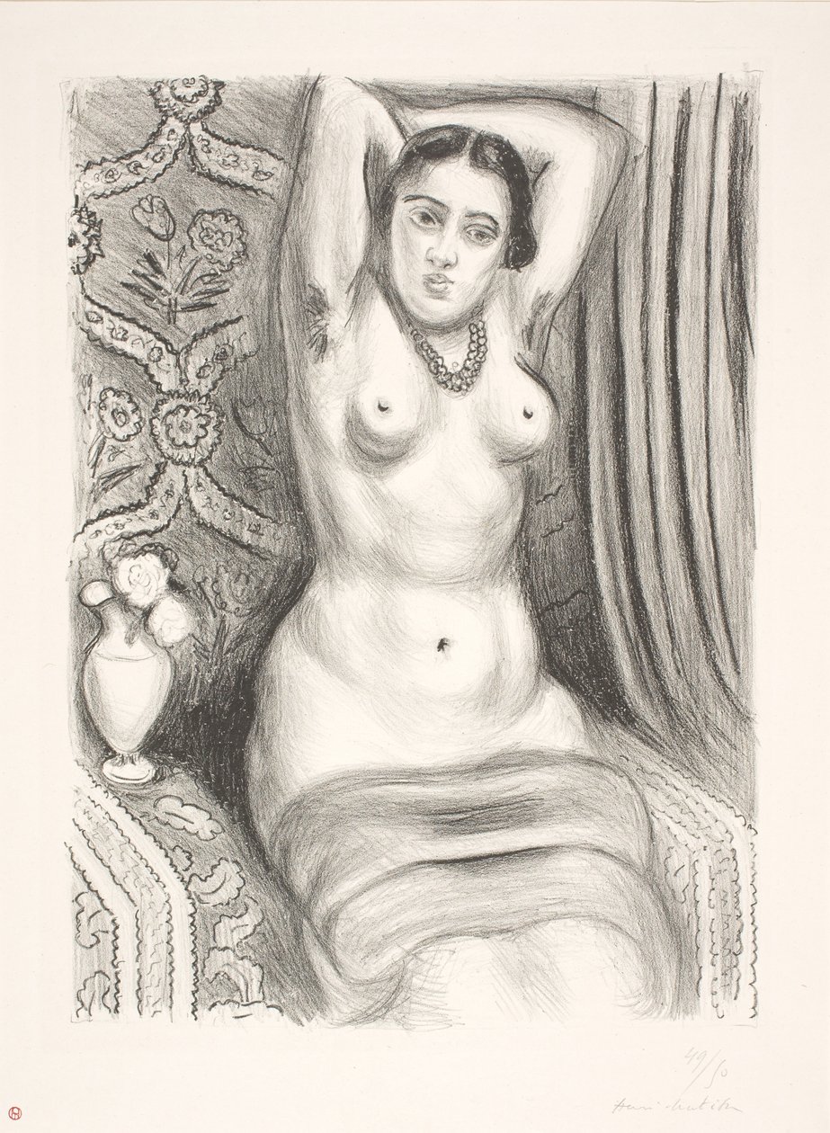 Sedící ženská nahá modelka s pažemi složenými za zády (odaliska) od Henri Matisse