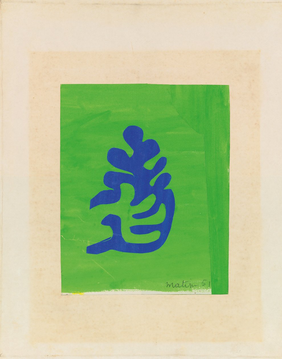 Malá modrá arabeska na zeleném pozadí od Henri Matisse