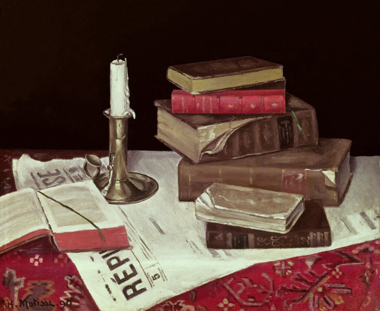 Zátiší s knihami a svíčkou od Henri Matisse