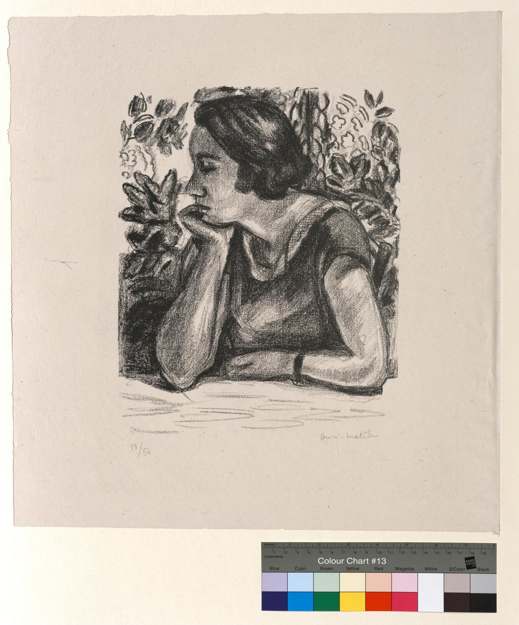 Tvář z profilu opřená o paži, paraván Ludvíka XIV. od Henri Matisse