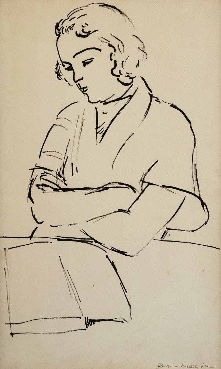 Čtoucí žena, asi 1922 (pero a černá tuš na papíře) od Henri Matisse