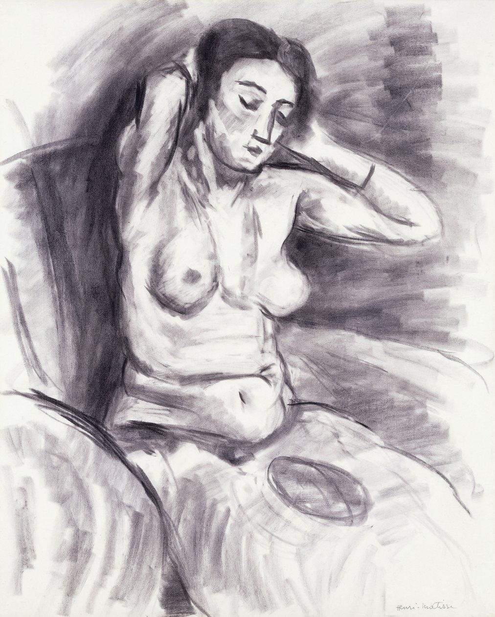 Žena si upravuje vlasy; Femme se Recoiffant, cca 1925 (uhel na papíře) od Henri Matisse