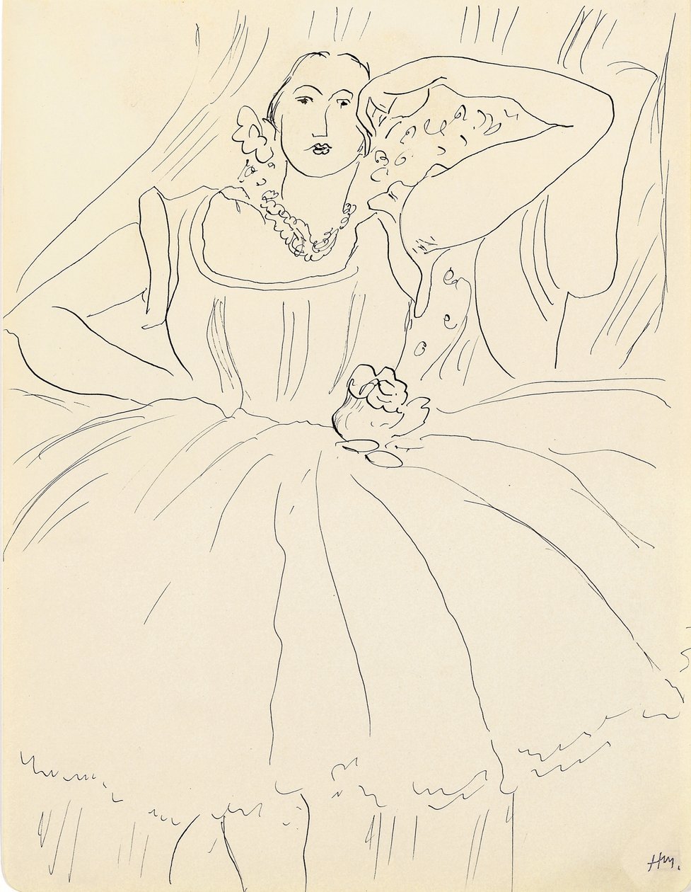 Žena ve večerních šatech (pero a tuš na papíře) od Henri Matisse
