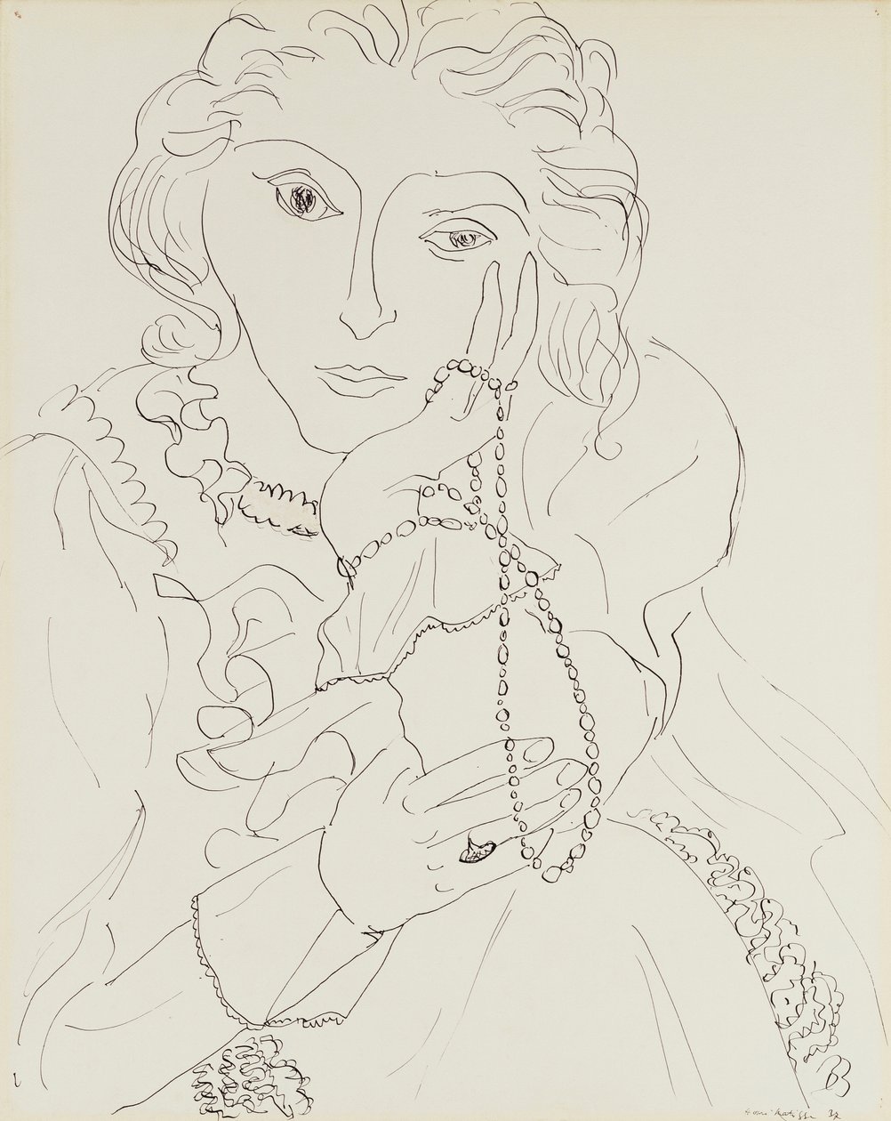 Žena v košili s volánky a perlovým náhrdelníkem od Henri Matisse