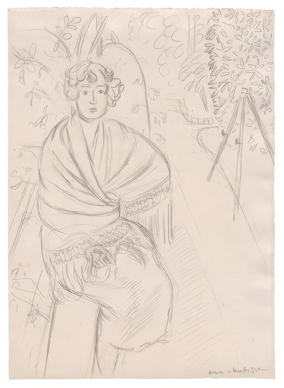 Žena se šátkem v zahradě od Henri Matisse