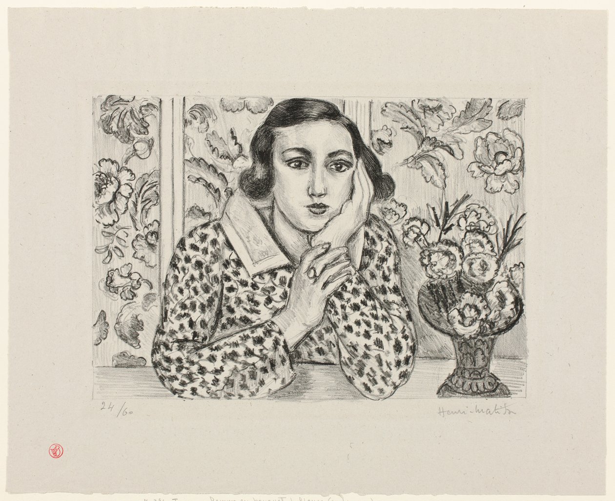 Mladá dívka opírající se o paraván s květinovým vzorem od Henri Matisse