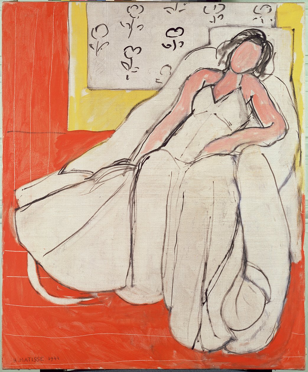 Mladá žena v bílém s červeným pozadím od Henri Matisse