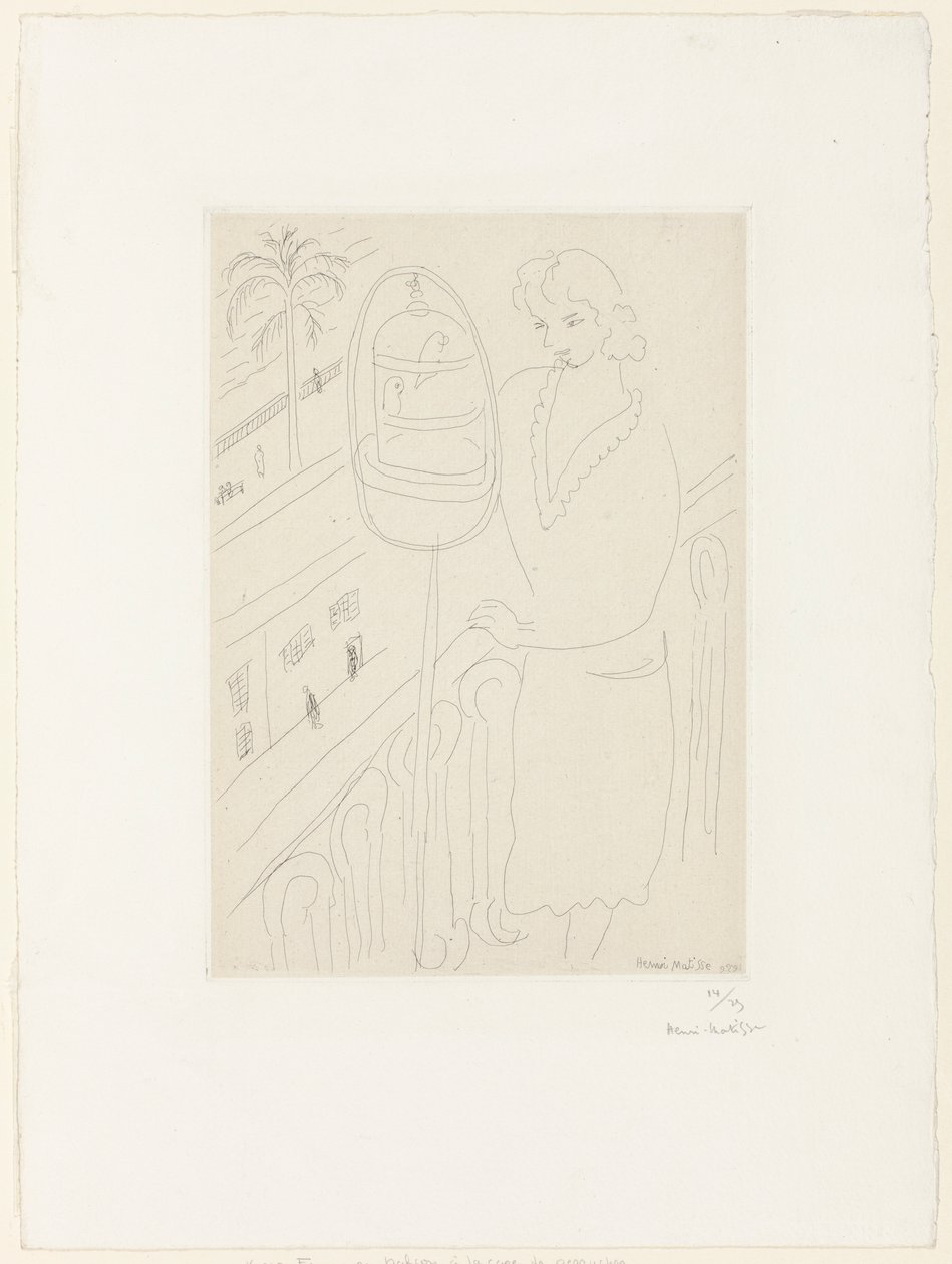 Mladá žena na balkoně pozorující andulky od Henri Matisse