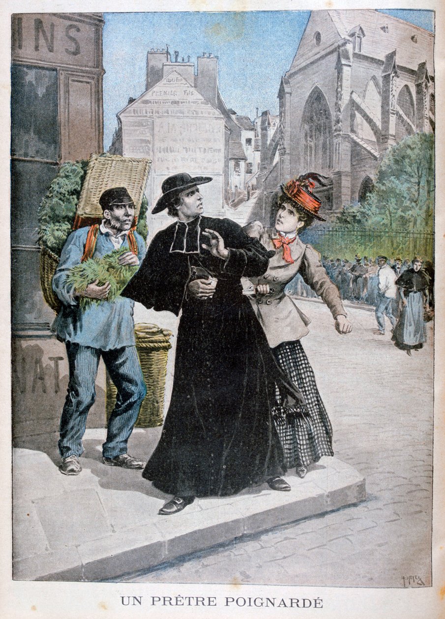Katolický kněz je pobodán ženou na ulici, Francie, 1897 od Henri Meyer