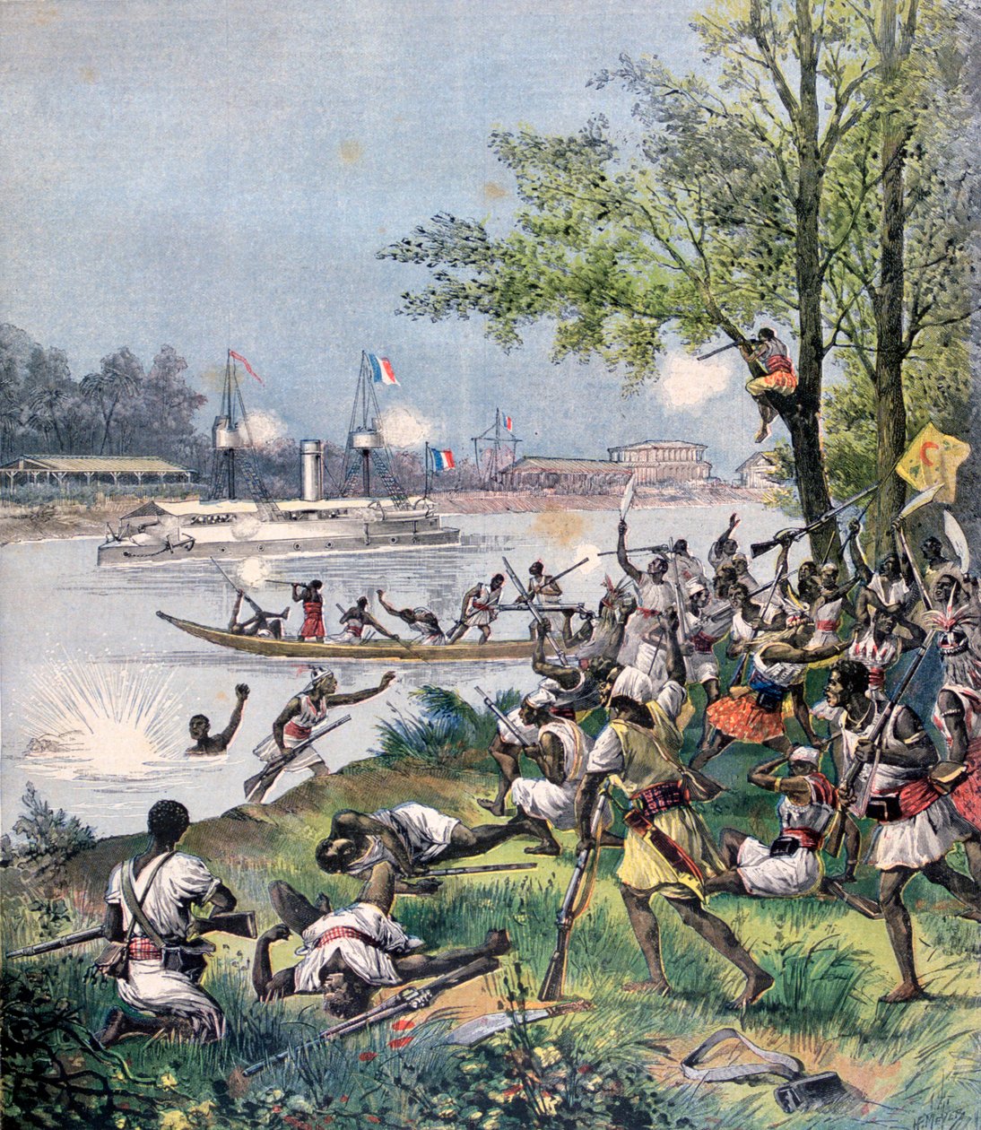 Útok Francouzů na vesničany z Dahomey, 1892 od Henri Meyer