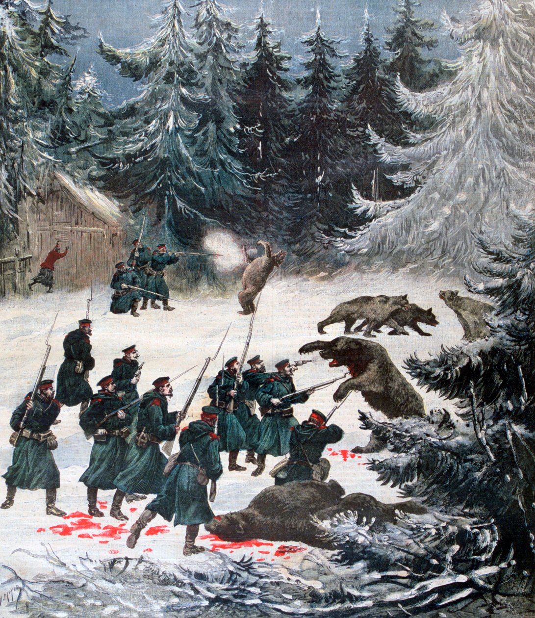 Medvědí útok, Rusko, 1892 od Henri Meyer