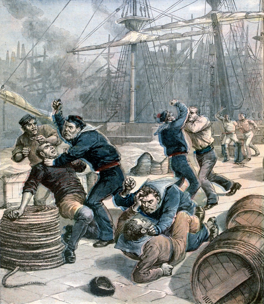 Rvačka mezi anglickými a německými námořníky v Millwall Docks, Londýn, 1892 od Henri Meyer