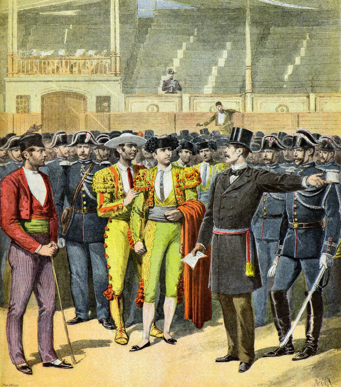 Zákaz býčích zápasů na jihu Francie v roce 1895 (Ilustrace) od Henri Meyer