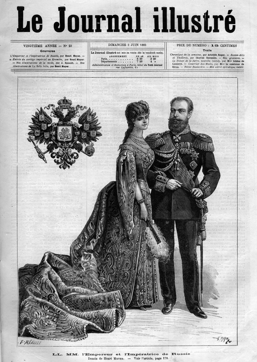 Ruský císař Alexandr III. (1845-1894) a Impress Dagmar z Dánska (1847-1928) - Titulní strana "The Illustrous Diary" z roku 1883 - Kresba Henri Meyer (1844-1899) od Henri Meyer