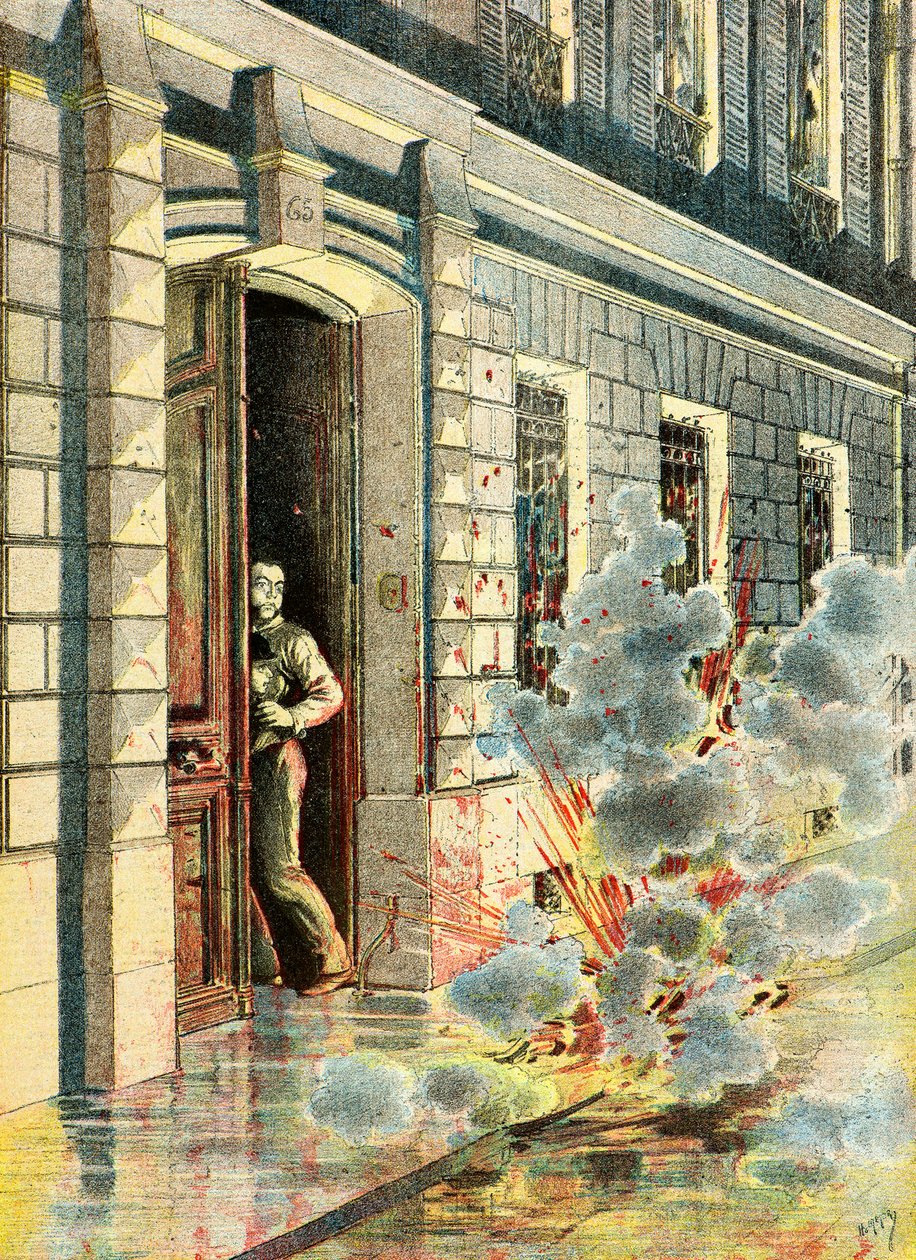 Výbuch bomby nastražené anarchistou od Henri Meyer