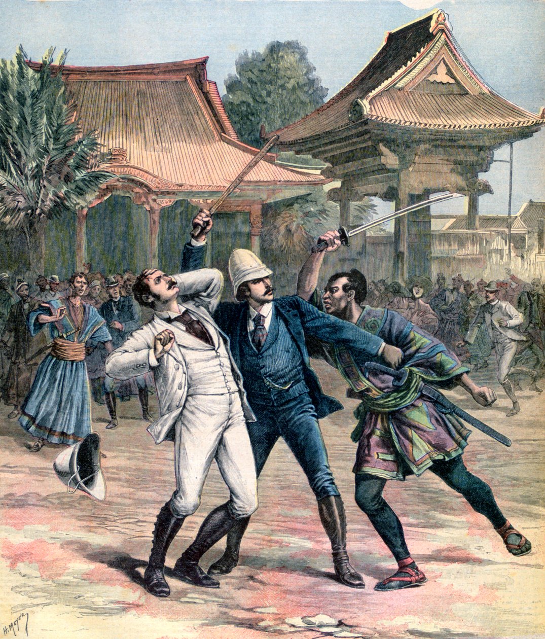 Neúspěšný atentát na careviče Nicholase z Ruska, Otsu, Japonsko, 1891 od Henri Meyer