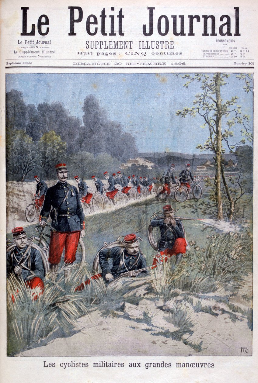 Francouzská cyklistická společnost na vojenských manévrech, 1896 od Henri Meyer
