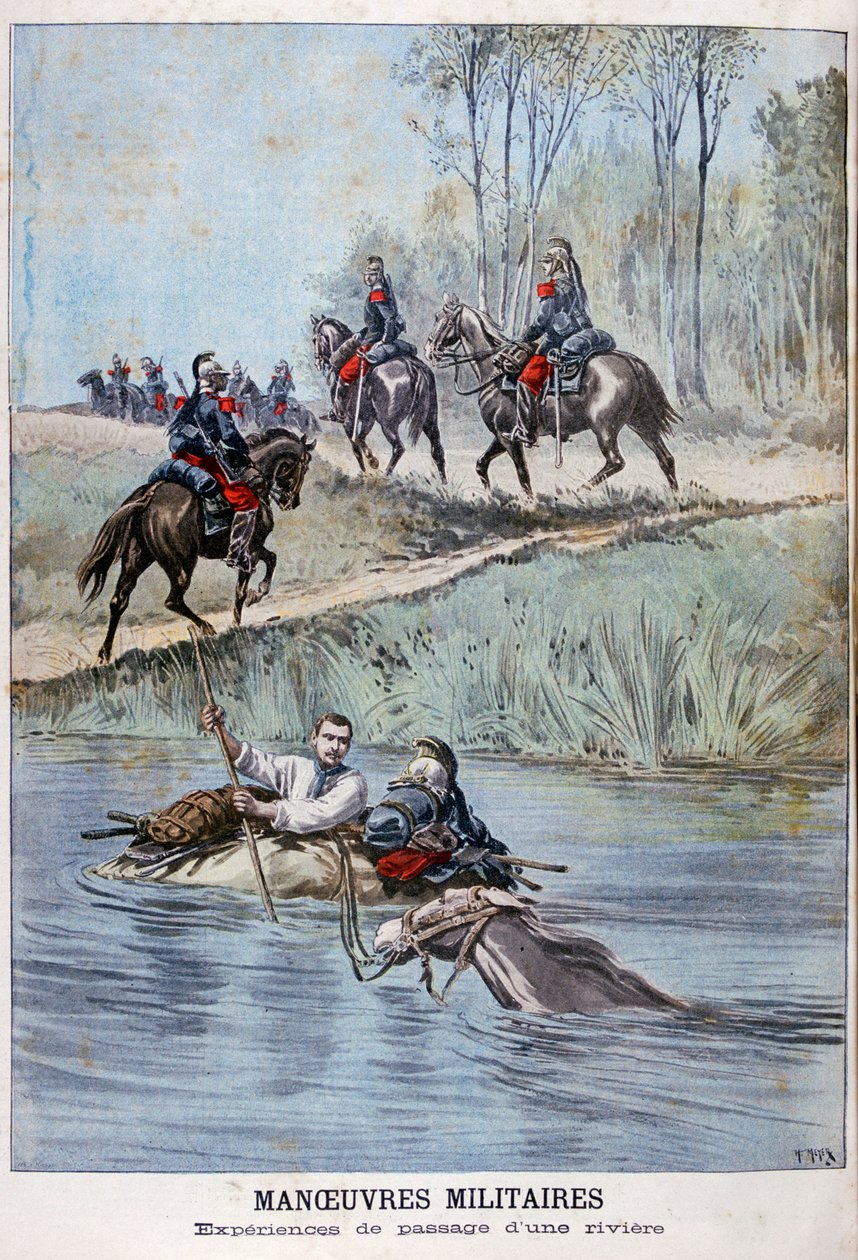 Francouzské vojenské manévry, brodění řeky, 1898 od Henri Meyer