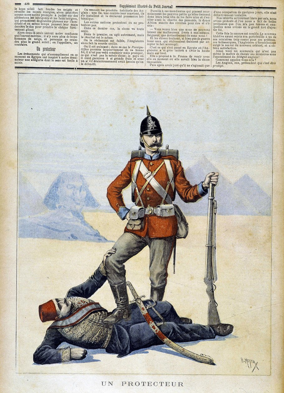 Vtipná kresba anglického imperialismu v Egyptě - v „“Le Petite Journal““ z 11.2.1893 od Henri Meyer
