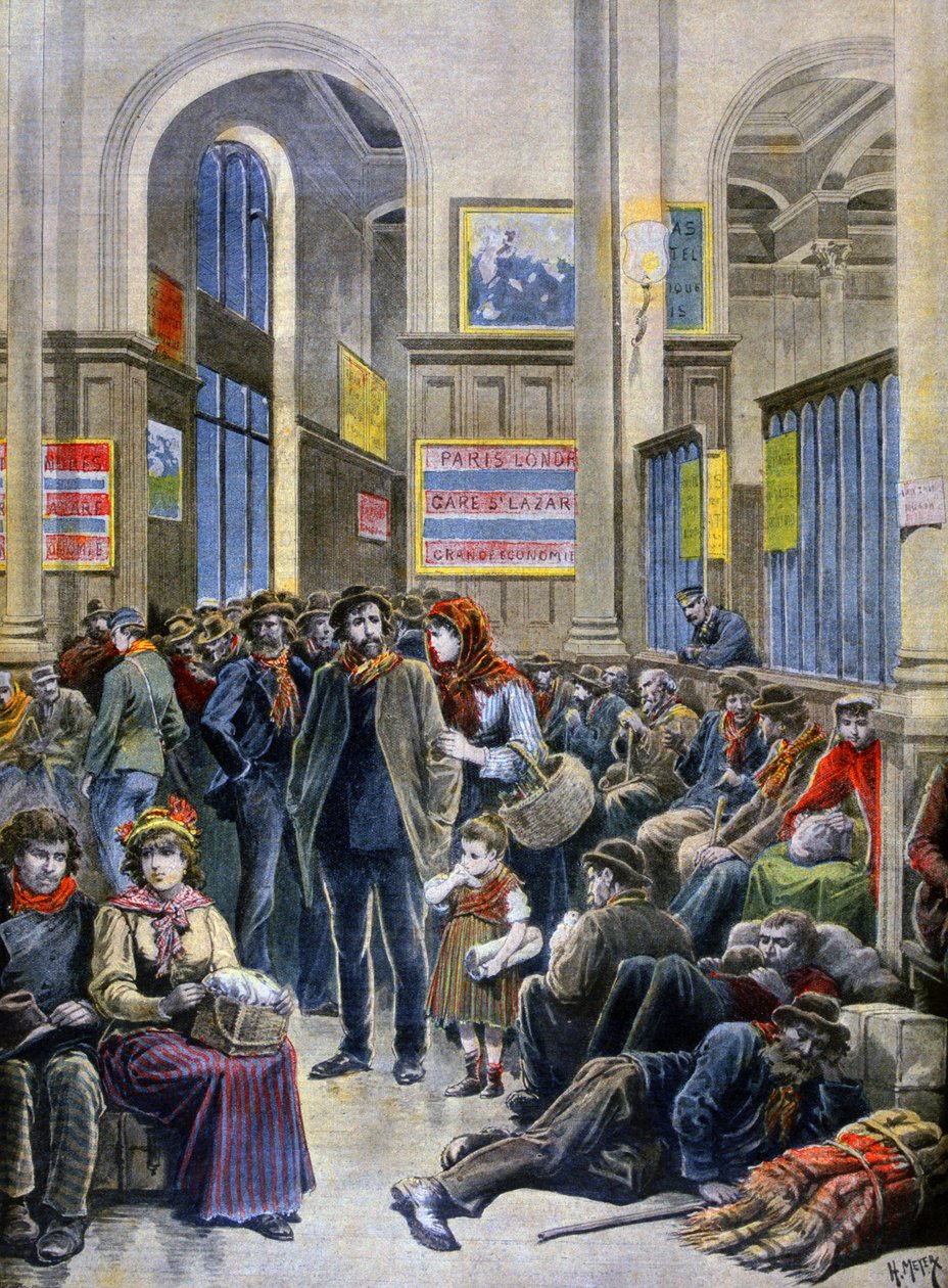 Italští přistěhovalci hledají útočiště na nádraží Gare Saint Lazare od Henri Meyer
