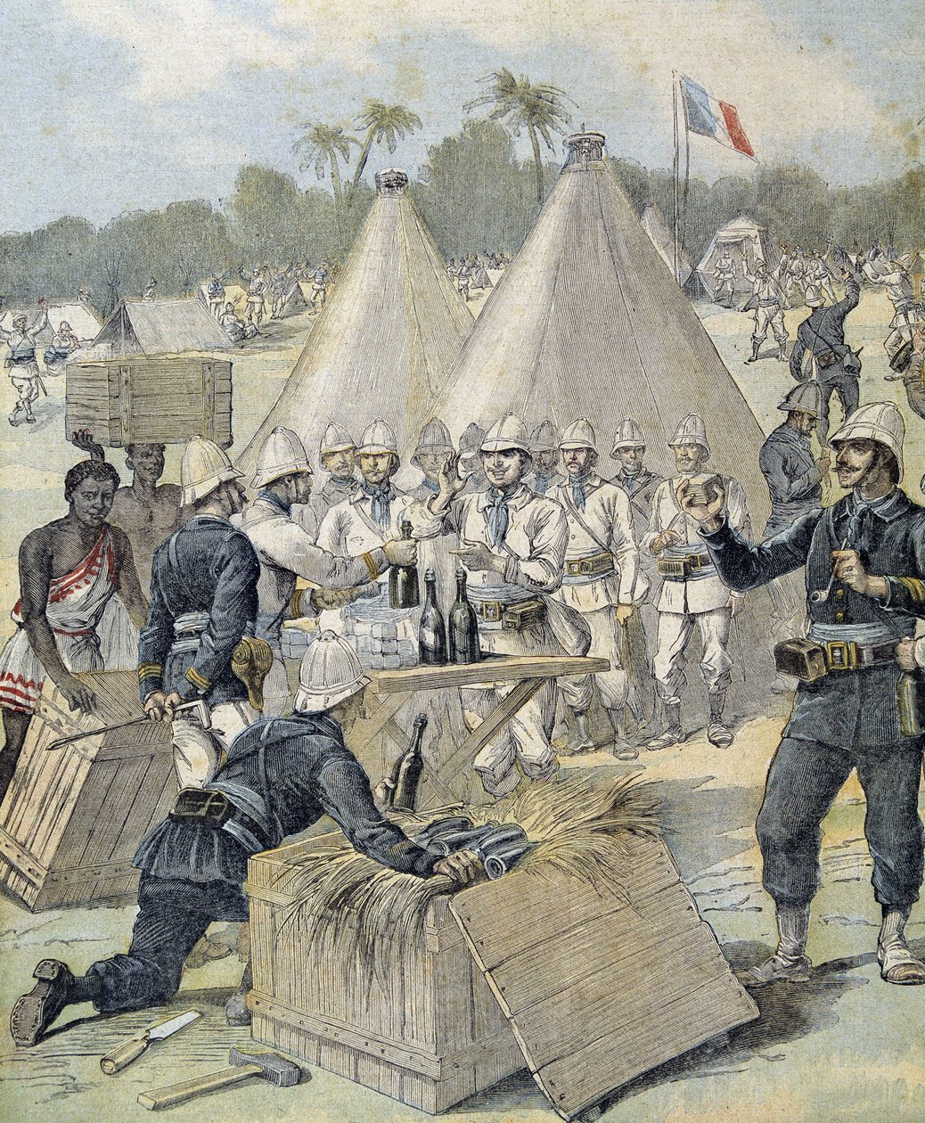 Novoroční dárky pro vojáky v Dahomey (nyní Benin) - v „“Le Petity Journal““ z 31.12.1892 od Henri Meyer