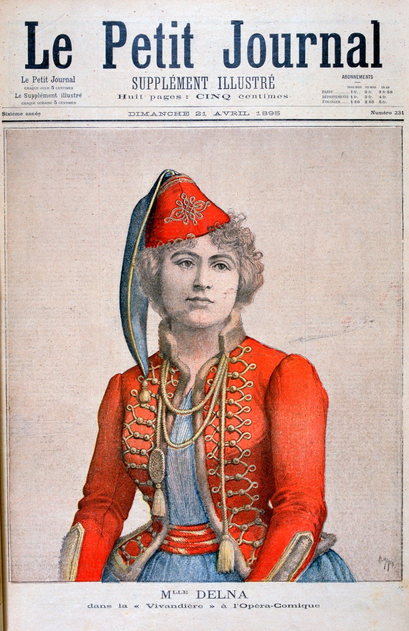 Mlle Delna, zobrazující vivandiere v komické opeře, La Vivandiere, 1895 od Henri Meyer