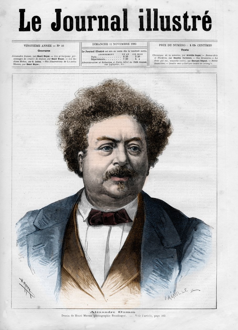 Portrét Alexandra Dumase pere (1802-1870) Titulní strana „The Illustrous Journal“ z roku 1883 - kresba Henri Meyer (1844-1899) od Henri Meyer